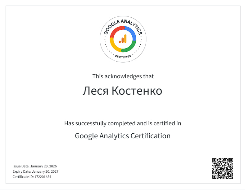 Сертифікат Лесі Костенко