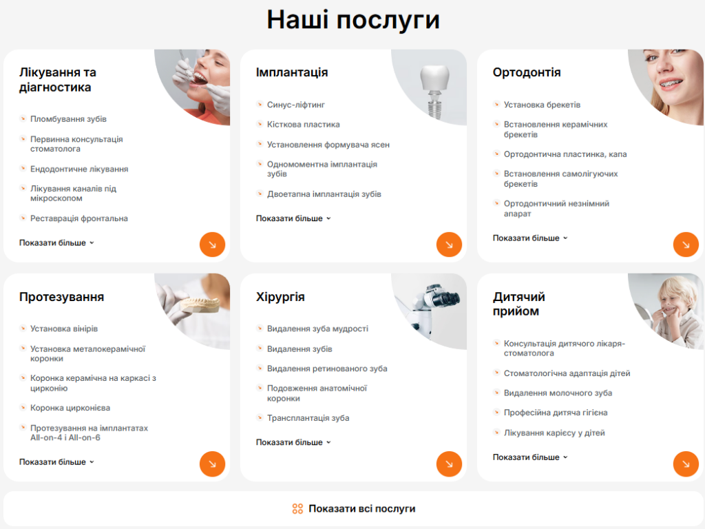 Оптимізація послуг клініки dentalart.ua